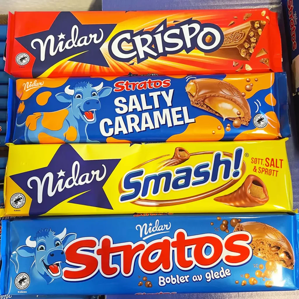 Overskuddsvarer fra nidar store sjokoladeplater